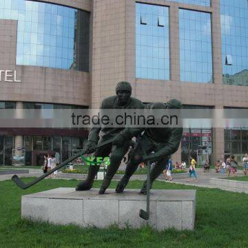 Bronze playing ice hockey sports statue