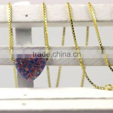 Synthetic Light Purple Heart Opal Stone Pendant18K Golden Plated 925 Sterling Silver Chain Necklace photo-3