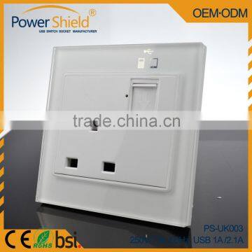 Glass Panel Britian Type G Power Adapter With Dual USB Outlet Wall Socket 230V 13A photo-3