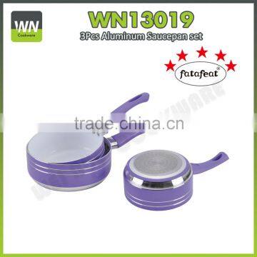 Aluminium high quality uses of sauce pot milk pan set ceramic sauce pan with glass lid and bakelite handle