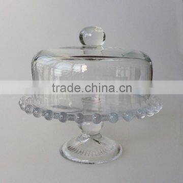 New Design mini Crystal Clear Glass Cake Cover with glass stand