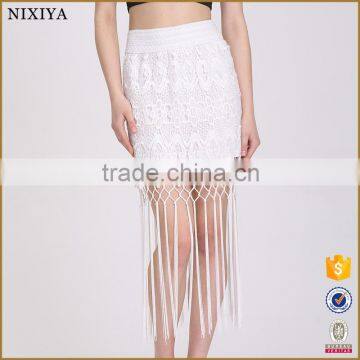 Sexy Micro Mini Skirt Latest Fringe Hem White Crochet Lace Skirt Ladies