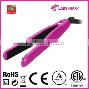 Travel size private label mini hair straightener with swivel cord and floating plates & locking function