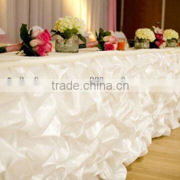 Luxury satin ruffled table skirting style,table skirting for wedding                        
                                                Quality Choice