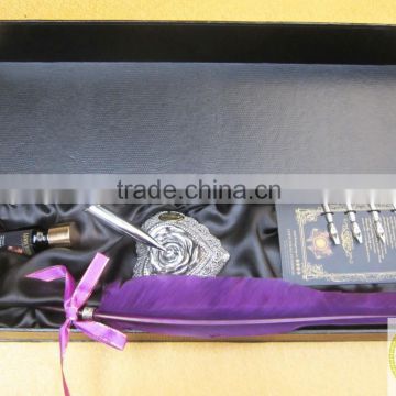 Customized Logo Purple Calligraphy Quill Feather Pen Set