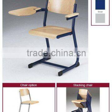 wood school chair with writing pad