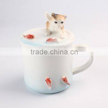 Hand painted 3D cute animal cup, Ceramic coffee mug with cover