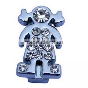 2015 Cheap Metal Rhinestone Girl 8mm Slide Charms Online Beads For Bracelet