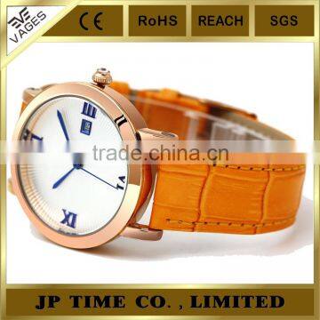 Leather strap rose gold 5 ATM auto-date Female watch women luxury brand VAGES