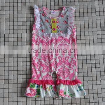 New style infant girl's cotton ruffle floral print little kids romper for wholesale