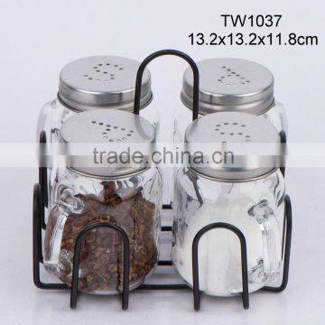 TW1037 4pcs glass spice jar with metal rack