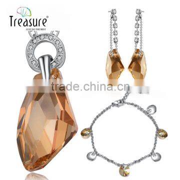 Unique jewelry ga color crystal and copper platinum chain necklace bracelet and dangle earrings jewelry set