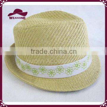 Fashion ladies straw hat straw fedora hat with flower band