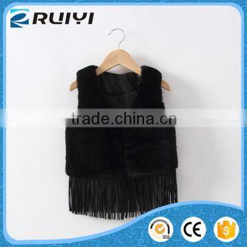 soft black faux fur vest,girls faux fur vests black