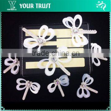 White Dragonfly Octangle Rhinestone Sequin Applique Craft Patch