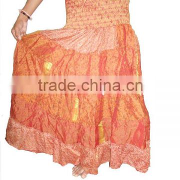 2347 saree silk skirt Magic Wrap Skirts Vintage 2 layer Indian summer white skirts tube skirt magic skirts pushkar magic orange