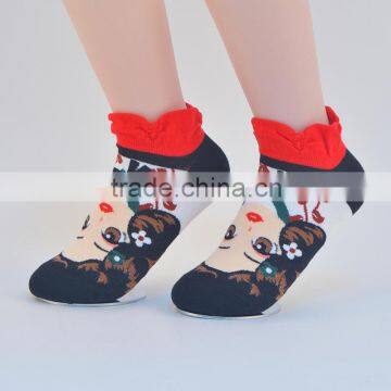 wholesale jaquard ruffle cuff cotton tube ankle hot girls school socks