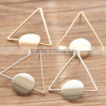 Geometry Shape of Triangle and Round Brass Stud Earrings