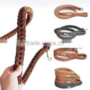 hand-knitted pet dog genuine leather leash without collar for medium large dog