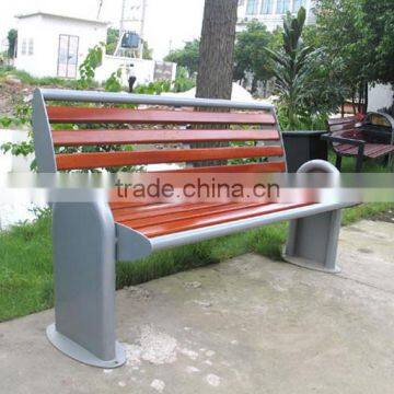 Metal and wooden park bench seating