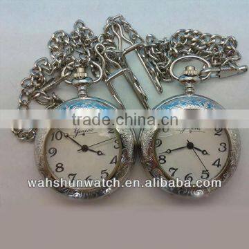 latest trend design steel chain silver color japan movt quartz pocket watch