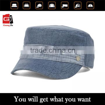 promotion wholesale fashion high quality cheap blank pattern light blue cotton military style army hats