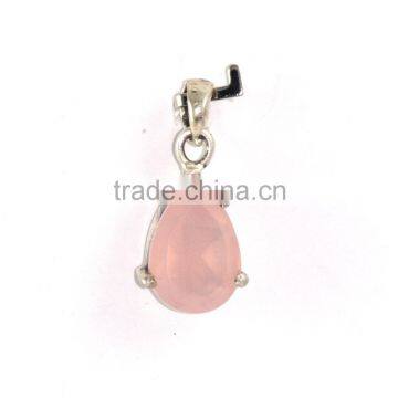 Pink Rose Quartz Good Quality Pear Faceted Cut Stone 925 Sterling Silver Charms Pendants