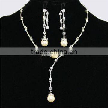 Grace Peal Jewelry Clear Rhinestone Sliver Necklace Set KSHLXL-37