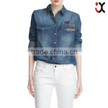 new arrival military style women's long sleeves denim shirt JXF117