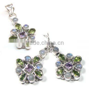 Peridot pendant and earring set 925 sterling silver jewelry