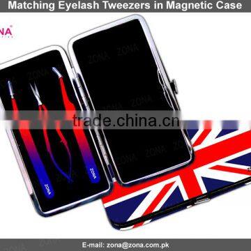 Eyelash Extension Tweezers In UK Flag Print Case / Get Customized Designed Lashes Kits From ZONA PAKISTAN