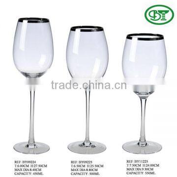 3 kinds different gold rimmed wine glasses