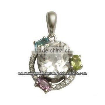 Small multi gemstone silver pendant from indian company for wholesale