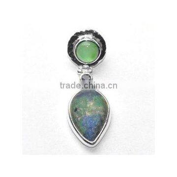 Green ONYX, Iolite And Azurite Malachite 925 Sterling Silver Pendant