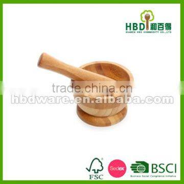 Natural Bamboo wood garlic mortar & pestle set for sale