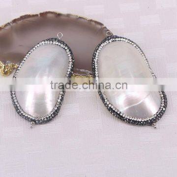 Natural White Shell Druzy Beads, Pave Crystal Rhinestone Shell Connector Beads Charms For Jewelry