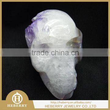 Natural QUARTZ long amethyst Alien crystal skull FOR SALE with geode