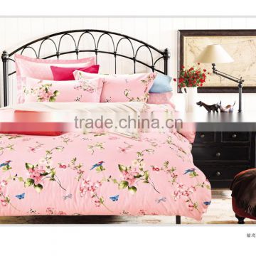 100% cotton 128*68 bedding sets pink fabric flower and bird bedding sets