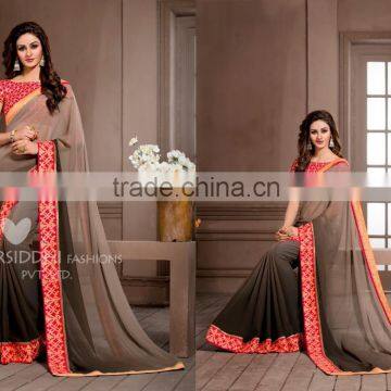 Glided Light Yellow Georgette Saree/Traditional Indian Sarees photo-2