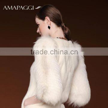 Factory Promote White Fox Sleeve Mink Fur Coat for Women photo-2