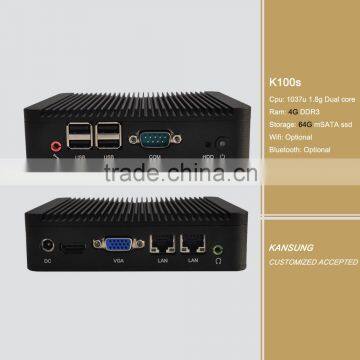 Office Industrial Desktop PC 1037U Dual Core 4G DDR3 Ram 64G Msata SSD Dual Gigabit Lan Thin Client PC Nettop