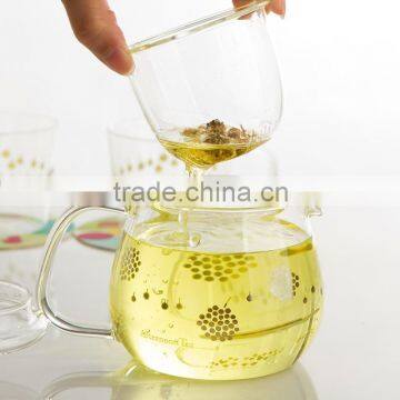Borosilicate Glass Handblown Glass Teapot With Glass Infuser and Two Tea Cups TZ319