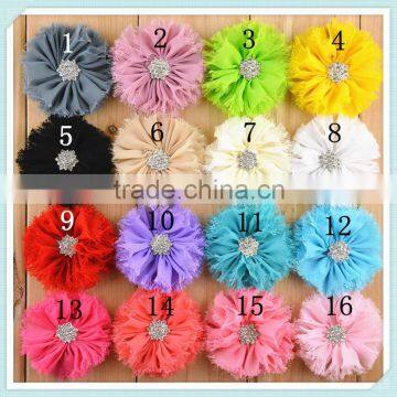 Handmade DIY Accessories 3d Chic Shabby Chiffon Flower Baby Applique Patterns Rhinestone Centered