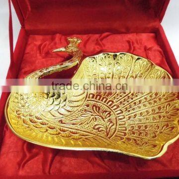 Beautiful Wedding Gift Promotional Gift Peacock Shape Gold Plated Brass Tray photo-2