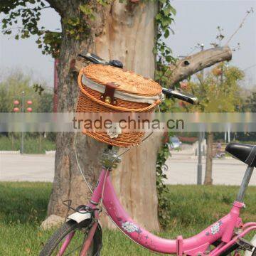 Hot sell cheap large handmade wicker bike basket with handle for sale