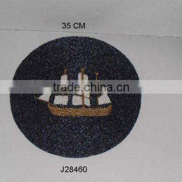 Round mat with ship design Glass bead place mat other colours also available