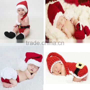 Crochet Christmas Costume Hat&Diaper/Pants Set Newborn Baby Photo Props Toddler Santa Photography Props