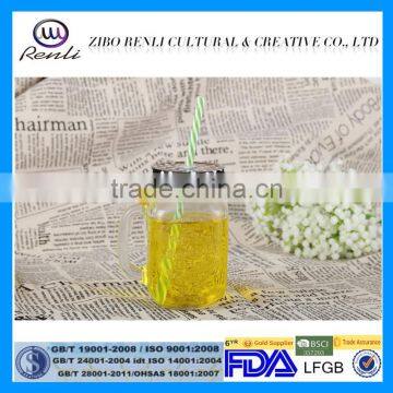 500ml Clear Logo Drinking Glass Mason Jar With Handle and Metal Lids in Stock photo-2