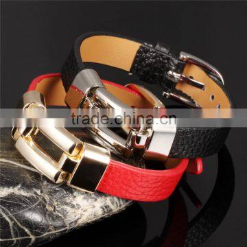 Leather Charm Bracelets For Women Man Personality Black/Red Color Stainless Steel Women Men Jewelry Bracelet Gift