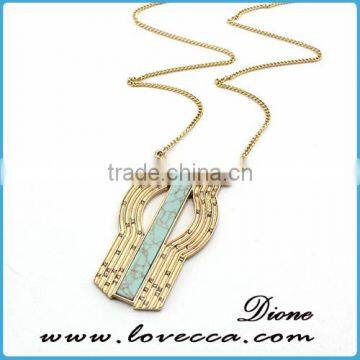 Fashion Metal Gold Plated Fake And Gold Plated Gemstone Europe Turquoise Necklace